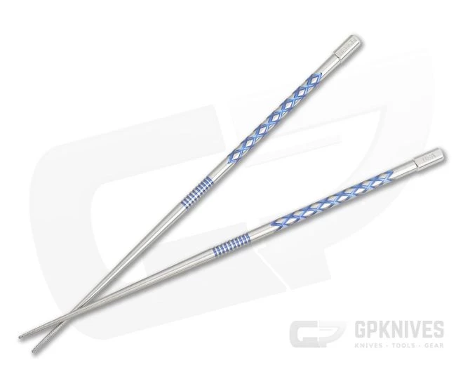 Steve Kelly TiSushi Sticks Satin w/ Blue Milling Titanium Chopsticks 1 Steve Kelly TiSushi Sticks Satin w/ Blue Milling Titanium Chopsticks