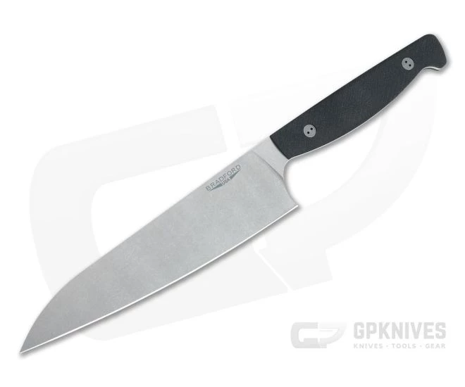 Bradford Knives 8" Chef Stonewashed AEB-L Micro Textured Black G10 Kitchen Knife 1 Bradford Knives 8" Chef Stonewashed AEB-L Micro Textured Black G10 Kitchen Knife